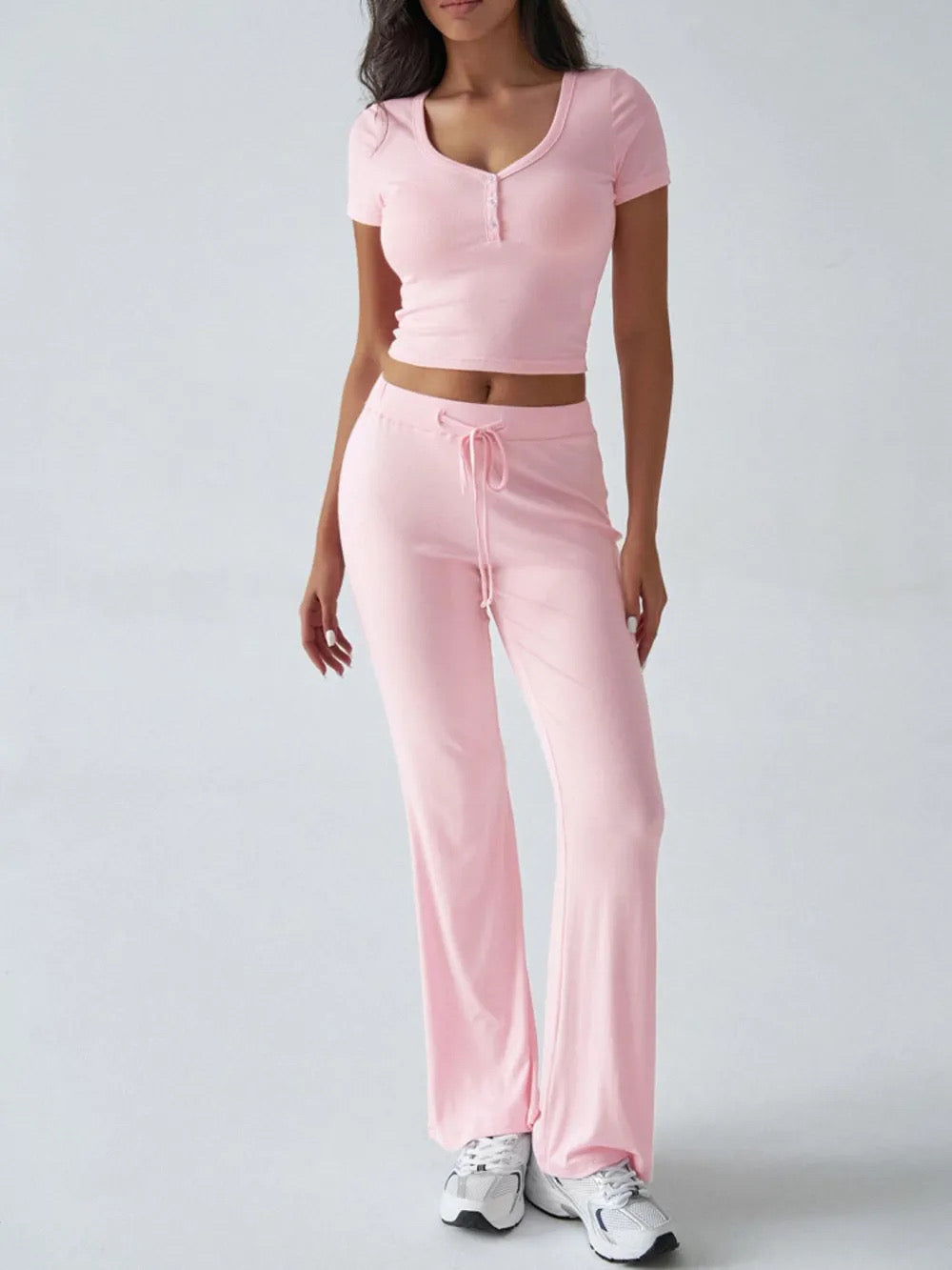 Devine Short Sleeve Top and Drawstring Pants Set