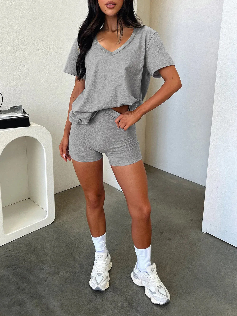 V-Neck Short Sleeve Top and Shorts Set