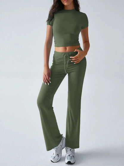 Round Neck Short Sleeve Top and Pants Set