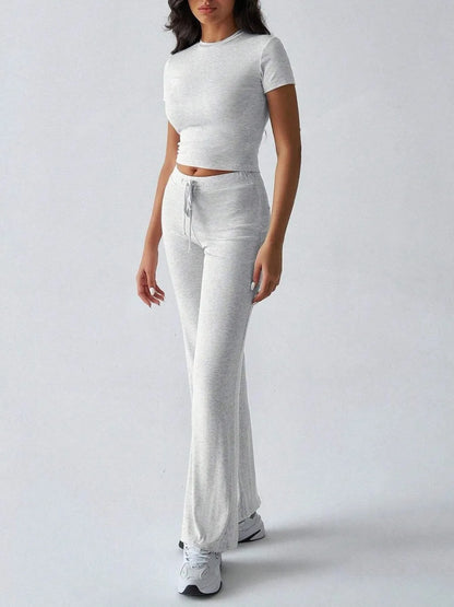 Round Neck Short Sleeve Top and Pants Set