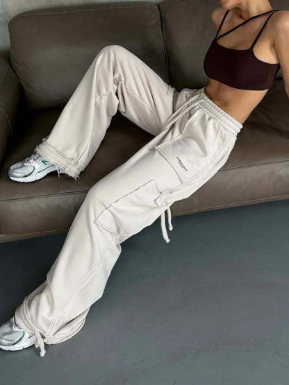 Drawstring Pocketed Wide Leg Pants