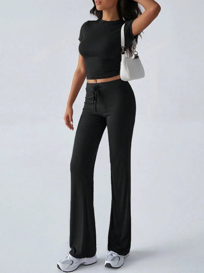 Round Neck Short Sleeve Top and Pants Set