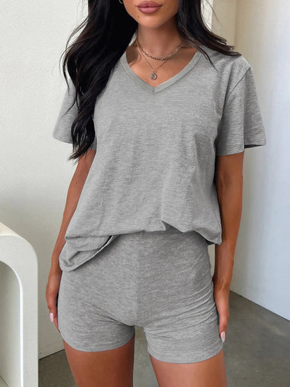 V-Neck Short Sleeve Top and Shorts Set