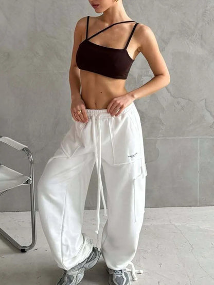 Drawstring Pocketed Wide Leg Pants