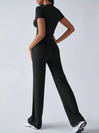 Round Neck Short Sleeve Top and Pants Set
