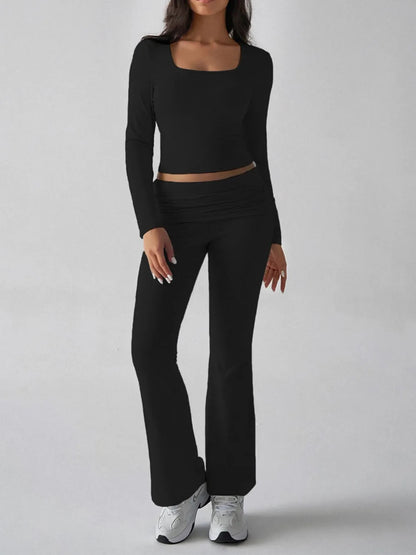 Devine Square Neck Long Sleeve Top and Pants Set