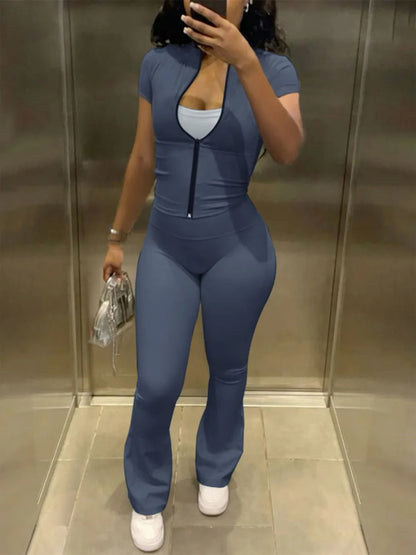 Devine Zip Up Top and Bootcut Leggings Set