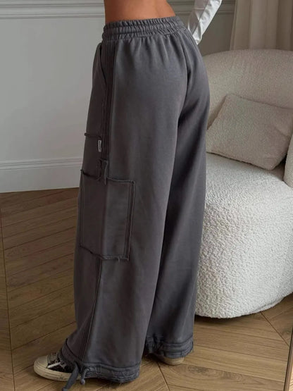 Drawstring Pocketed Wide Leg Pants