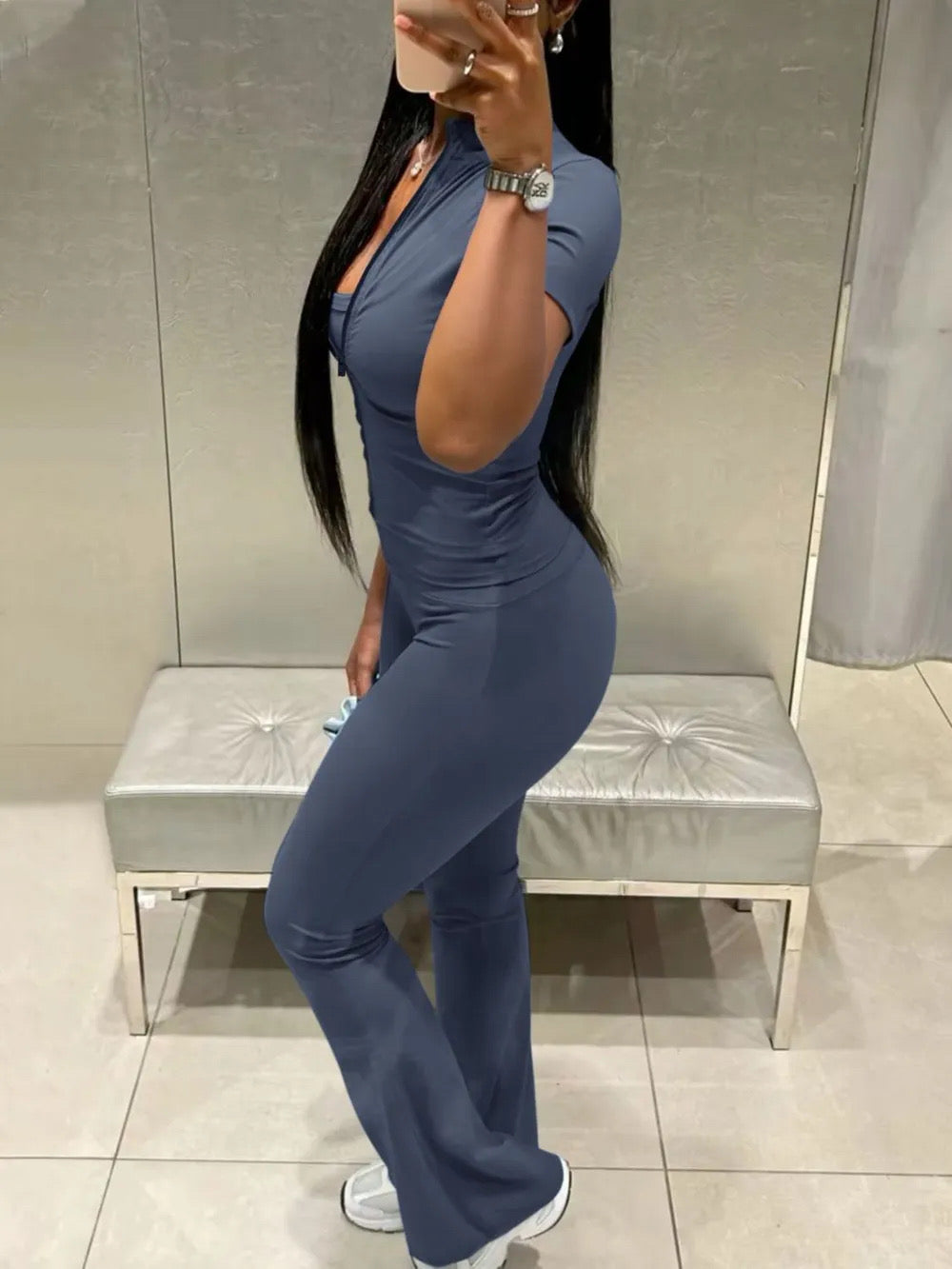 Devine Zip Up Top and Bootcut Leggings Set