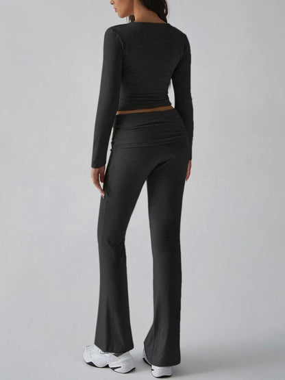 Devine Square Neck Long Sleeve Top and Pants Set