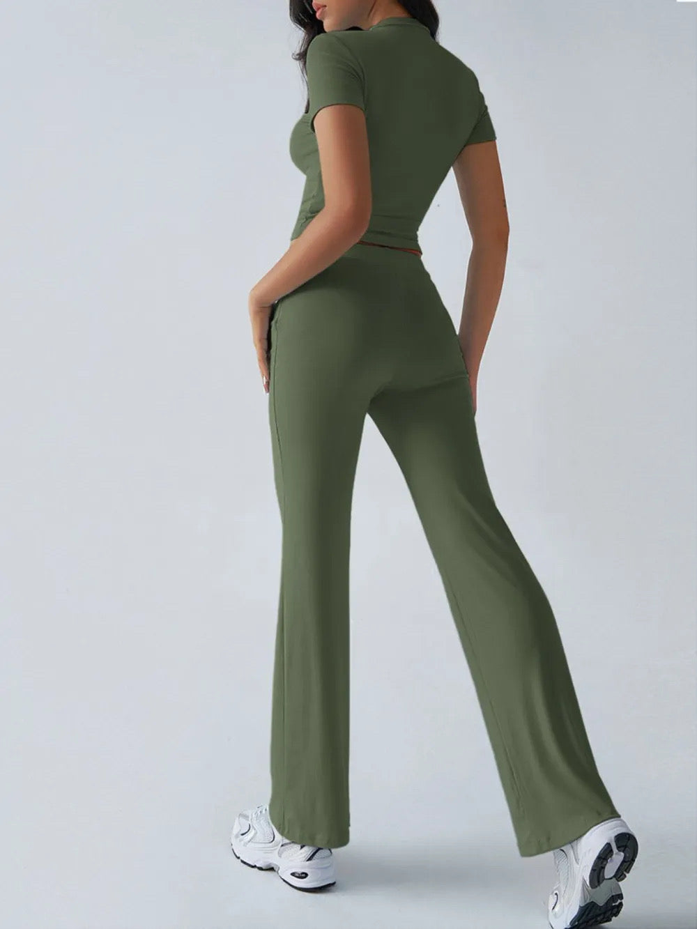 Round Neck Short Sleeve Top and Pants Set