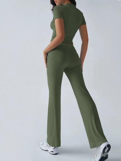 Round Neck Short Sleeve Top and Pants Set