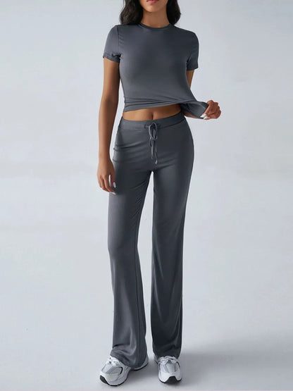 Round Neck Short Sleeve Top and Pants Set