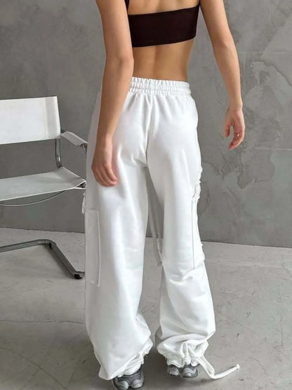 Drawstring Pocketed Wide Leg Pants