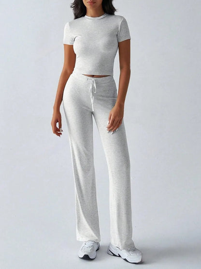 Round Neck Short Sleeve Top and Pants Set