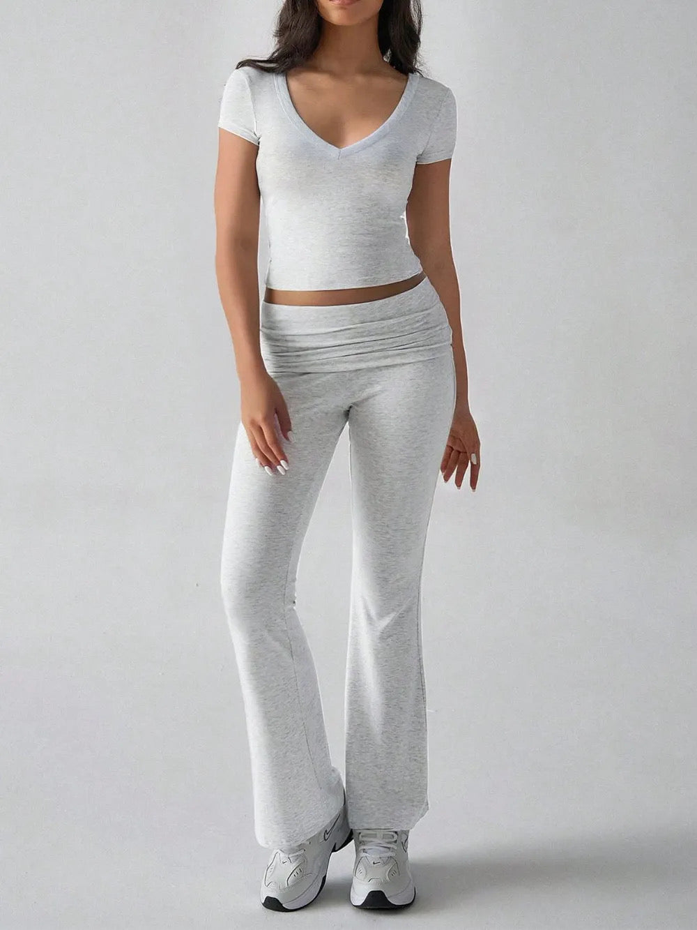 Devine V-Neck Top and Bootcut Leggings Set